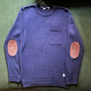 PENFIELD CREWNECK SWEATER W ELBOW PATCHES 100% COTTON NAVY (MEDIUM)